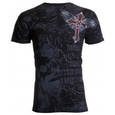 Archaic AFFLICTION Men T-Shirt RED FLAG Cross Wings Tattoo